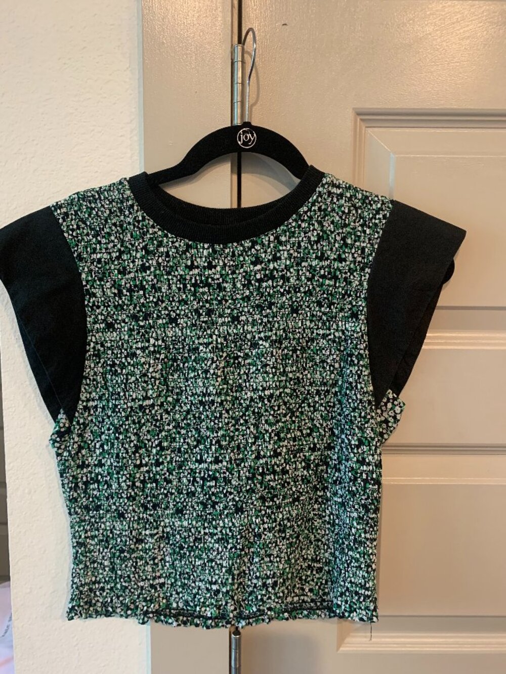 Rebecca Minkoff Black & Green Cropped Blouse